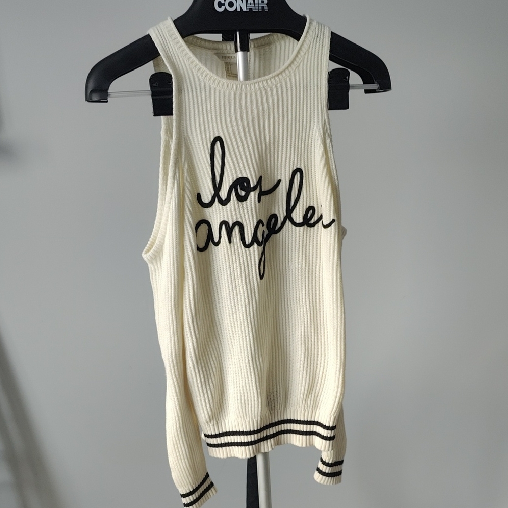 Forever 21 Cream Ribbed Tank with Black 'Los Angeles' Script